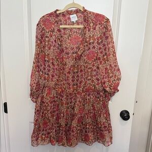 Misa Los Angeles Pink and Beige Floral Tiered Mini Dress